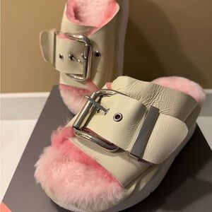 Elegant Cream and Pink Mules with Buckle